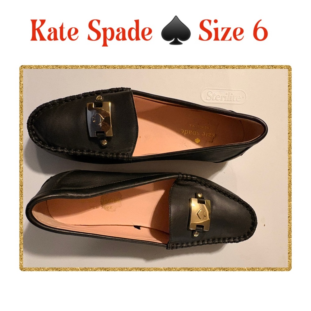 Kate Spade New York Black Carmen Loafers With Gold Design-Sz 6/36.5